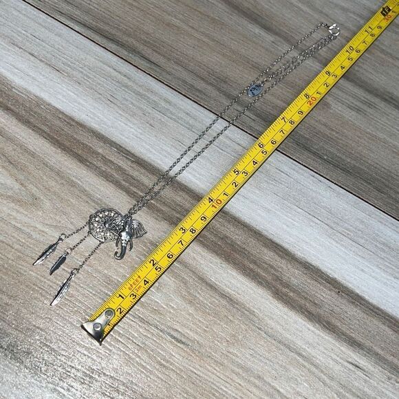 Elephant With Dream Catcher and Feathers Necklace Silver Tone With Extender - Picture 3 of 6